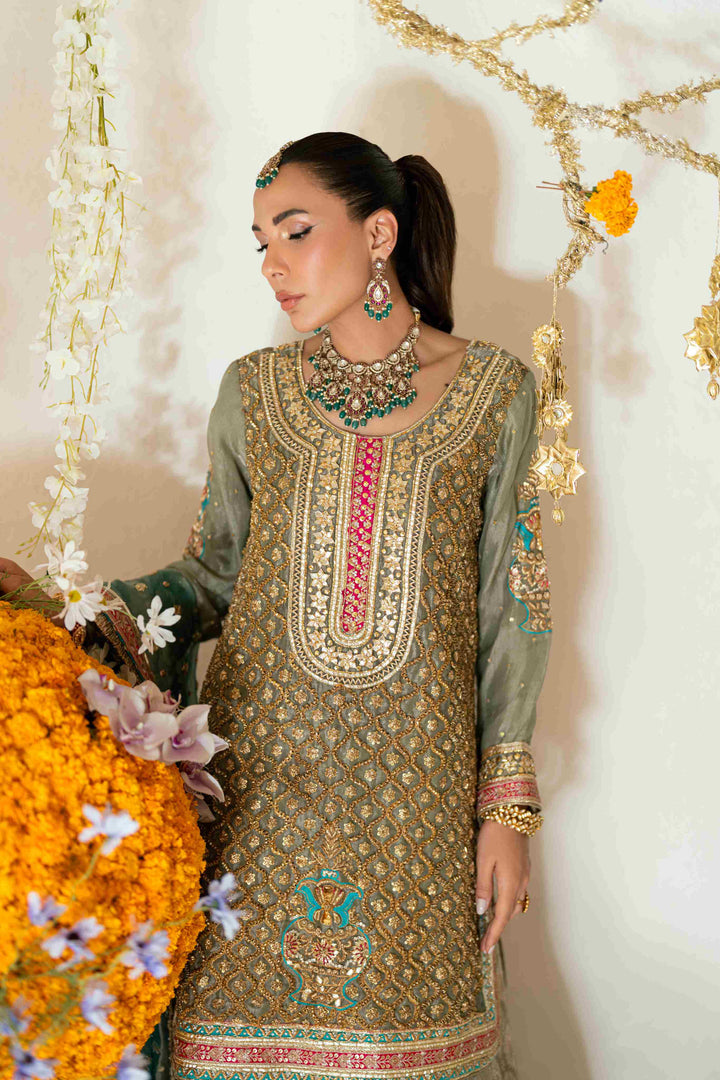 Shehrnaz - Zoya Sea Green Kurta Set - SHK-1566 - Sea green - Mysore silk - 3 Piece