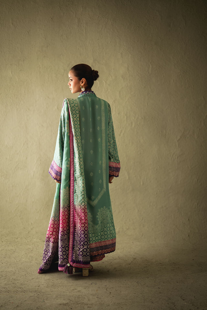 Shehrnaz - Avena Sea-Green Silk Chunri Set - SHK-1580 - Sea-green - satin - 3 Piece