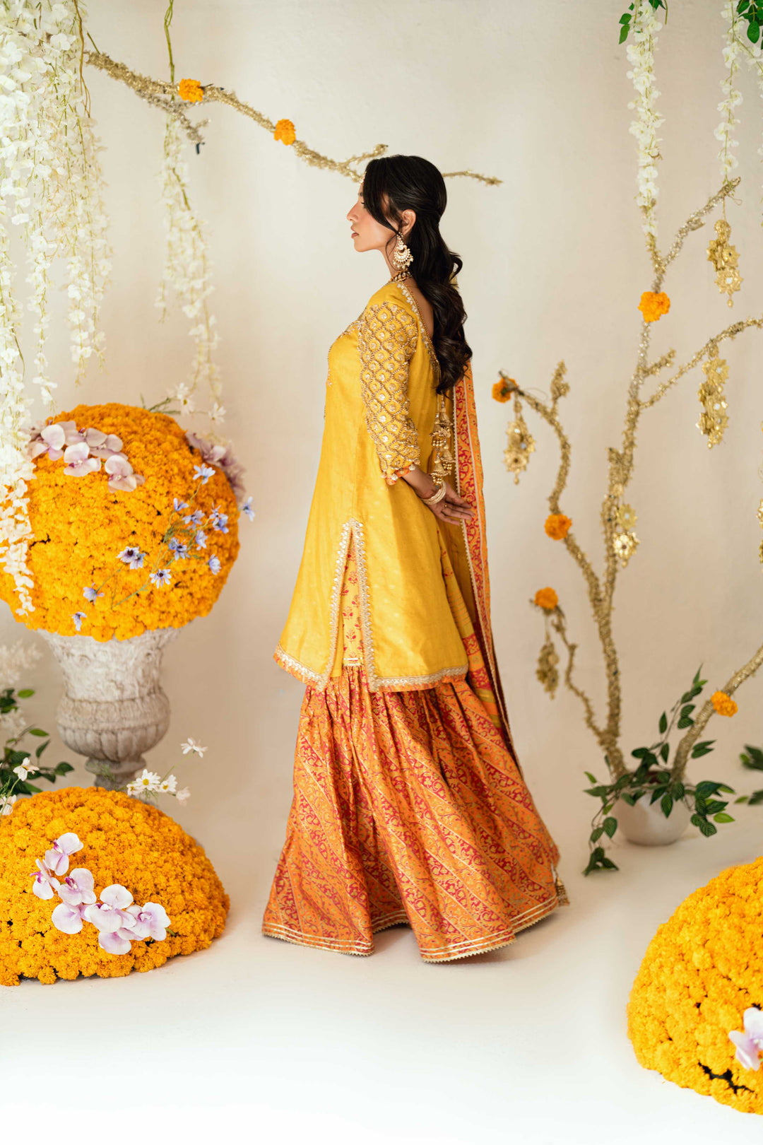 Shehrnaz - Sena Sunshine Kurta Set - SHK-1571 - Yellow - Cotton net - 3 Piece