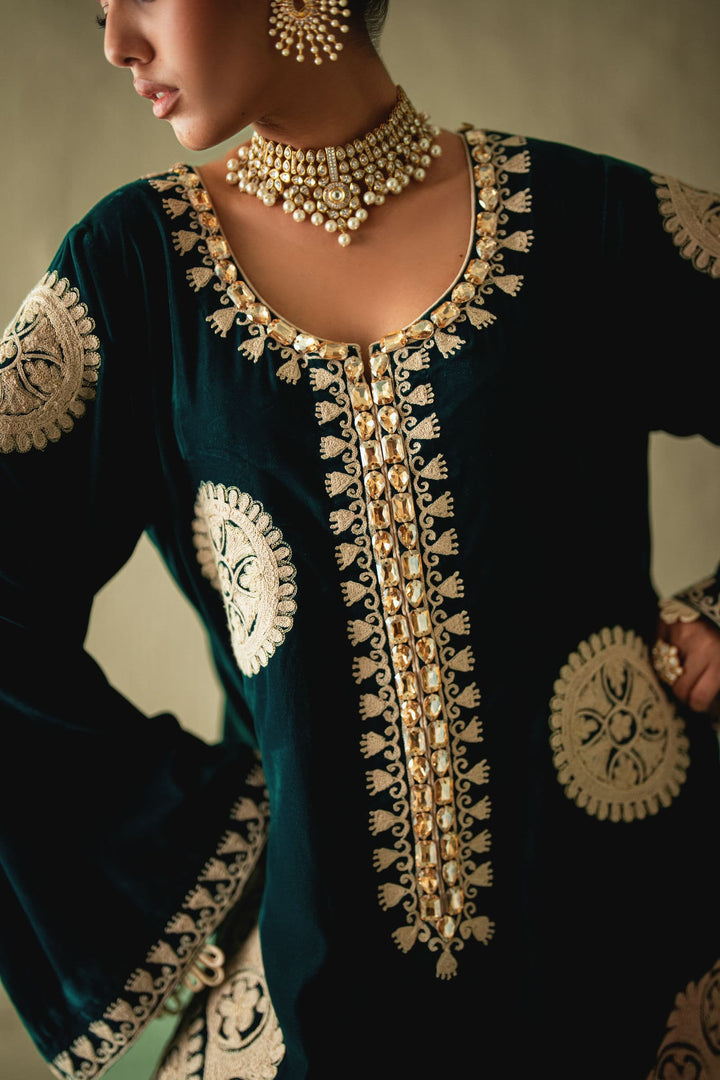 Shehrnaz - Elira Emerald Velvet Kaftan - SHK-1596 - Emerald Green - Velvet - 1 Piece