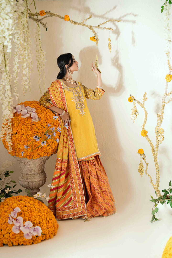Shehrnaz - Sena Sunshine Kurta Set - SHK-1571 - Yellow - Cotton net - 3 Piece