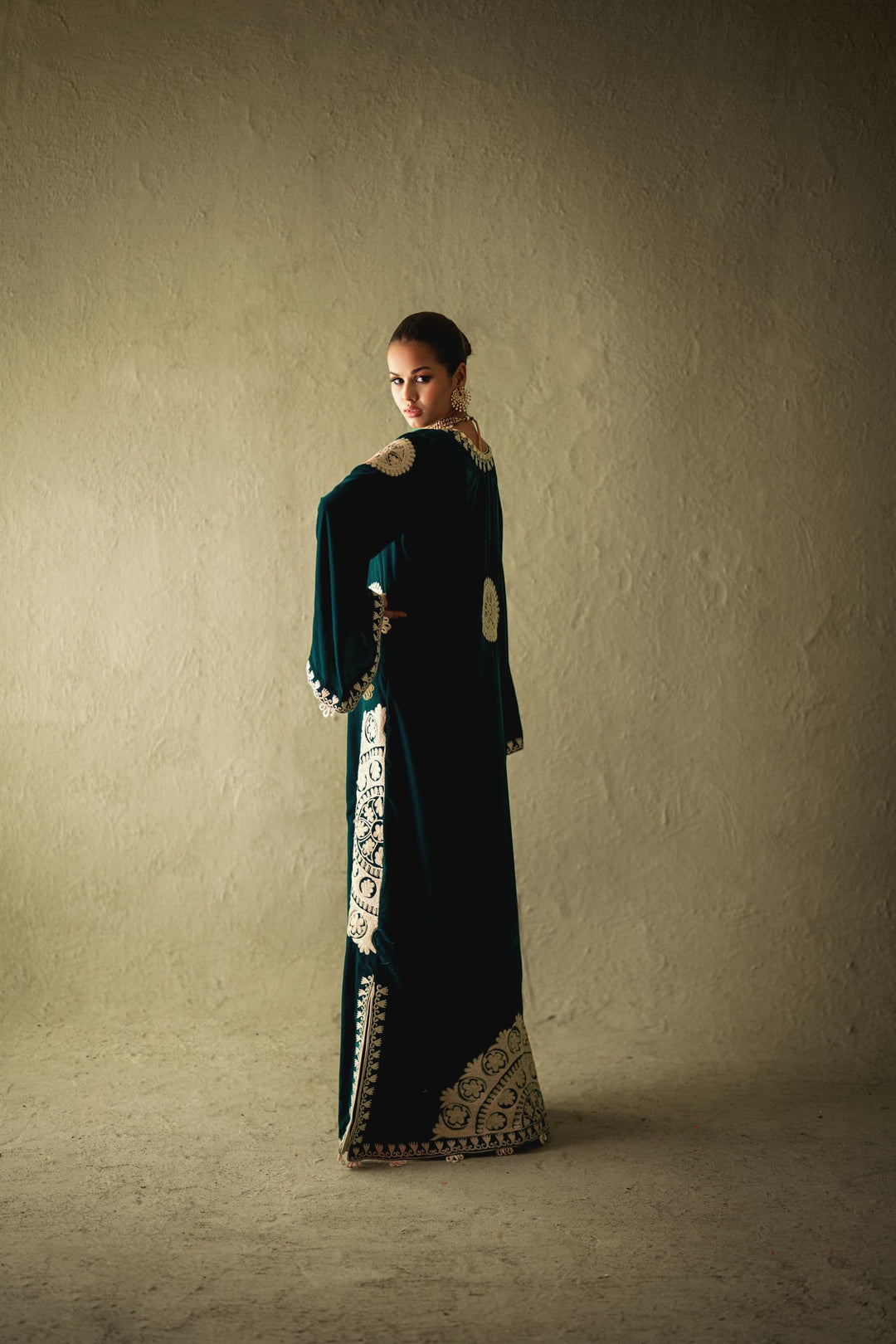 Shehrnaz - Elira Emerald Velvet Kaftan - SHK-1596 - Emerald Green - Velvet - 1 Piece