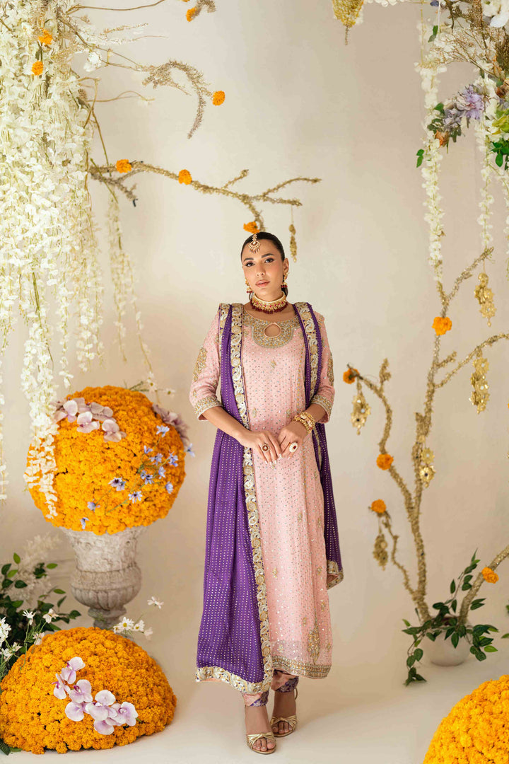 Shehrnaz - Leni Blush Anarkali Set - SHK-1563 - Tea pink - Chiffon - 3 Piece