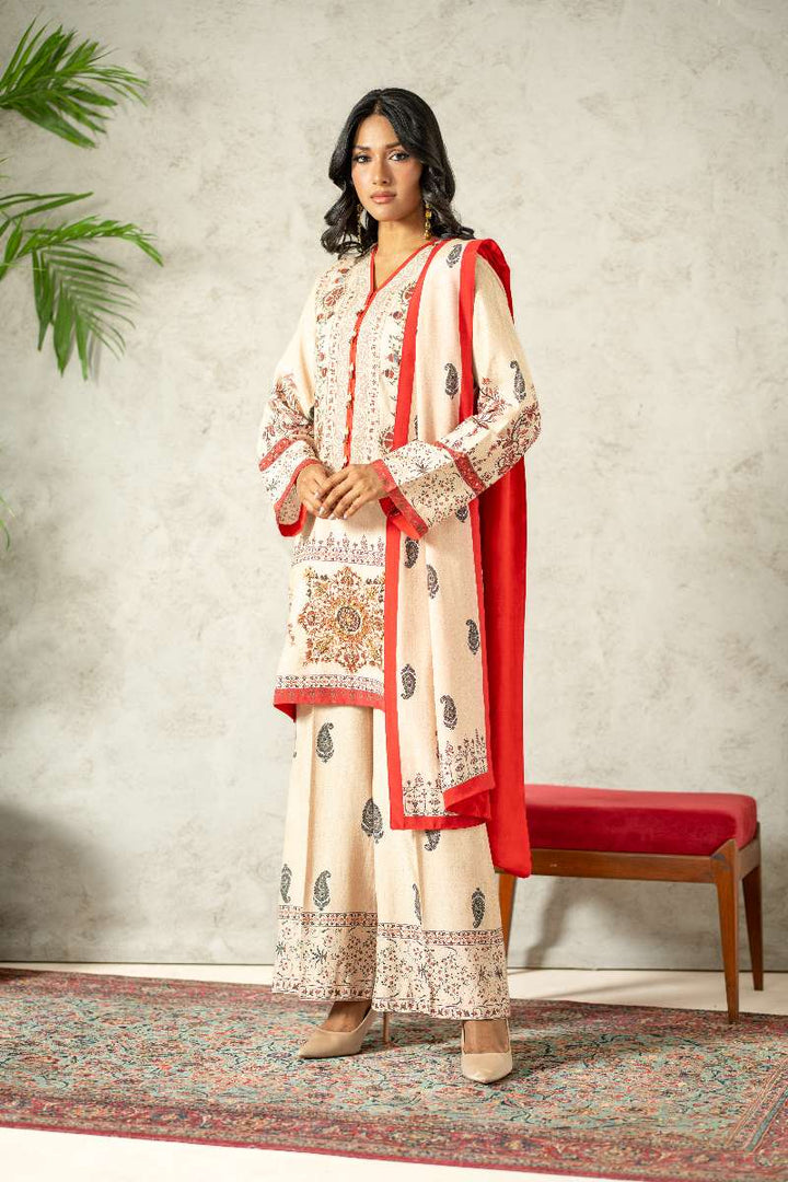 Shamaeel - Traditional Tribe Khaadi Silk Suit For Women - Multi - 3 Piece