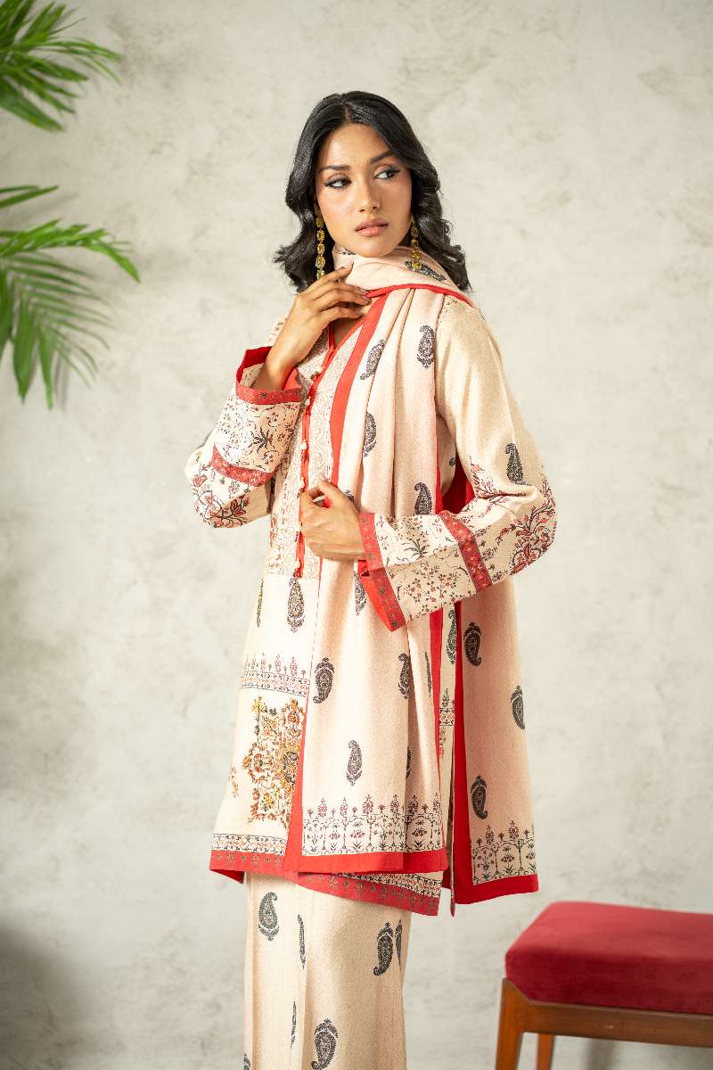 Shamaeel - Traditional Tribe Khaadi Silk Suit For Women - Multi - 3 Piece