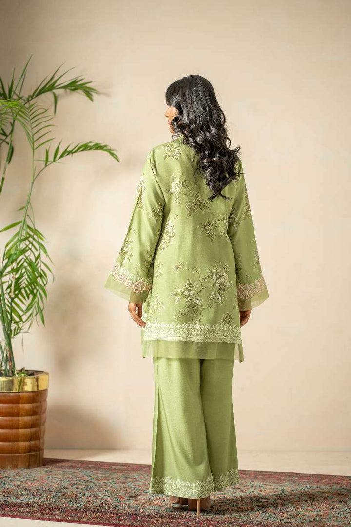 Shamaeel - Olive Bloom Khaadi Silk Suit For Women - Green & Ivory - 3 Piece
