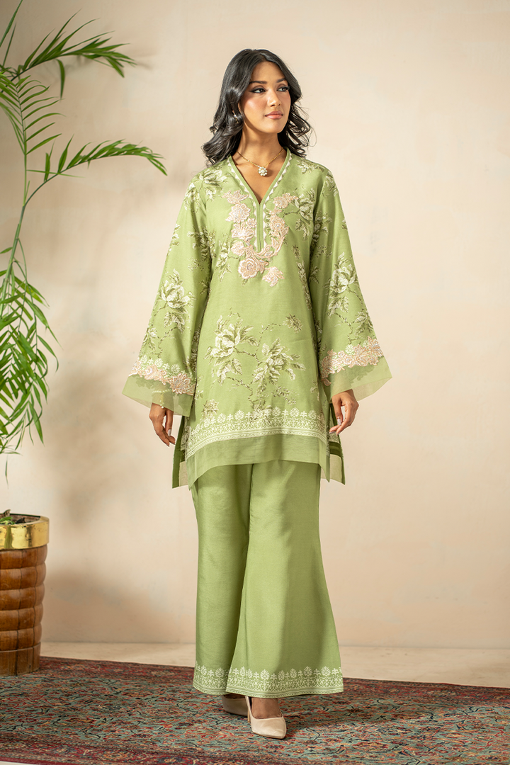 Shamaeel - Olive Bloom - Khaddi Silk/Medium Silk