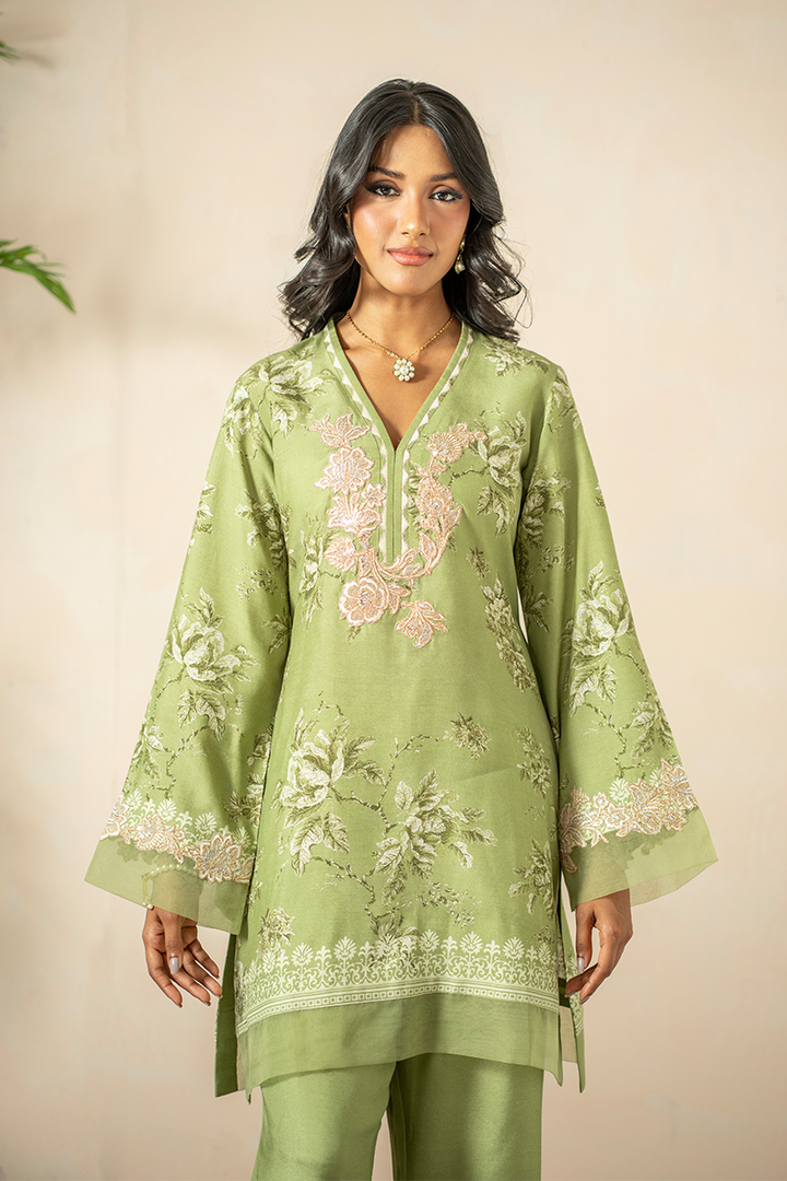Shamaeel - Olive Bloom - Khaddi Silk/Medium Silk