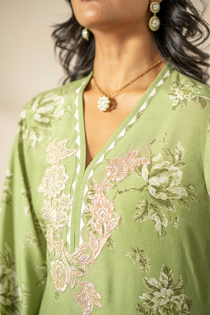 Shamaeel - Olive Bloom - Khaddi Silk/Medium Silk