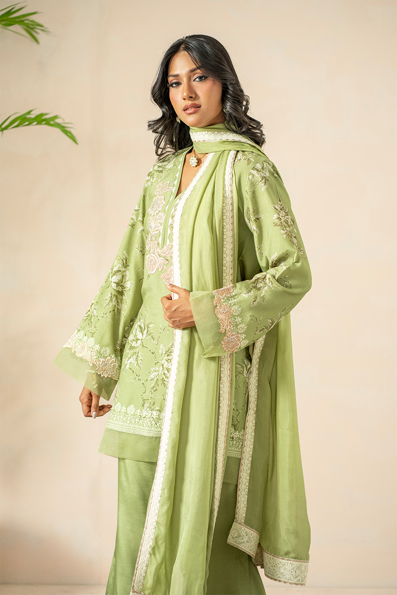 Shamaeel - Olive Bloom - Khaddi Silk/Medium Silk