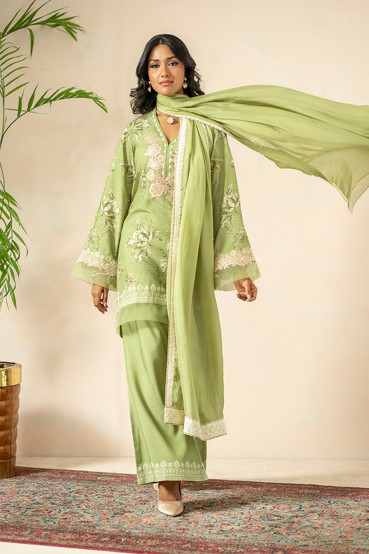 Shamaeel - Olive Bloom - Khaddi Silk/Medium Silk