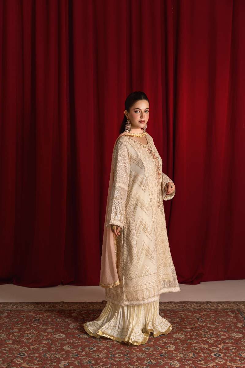 Zaaviay-Luna Pearl-White-Chikankari-3 Piece