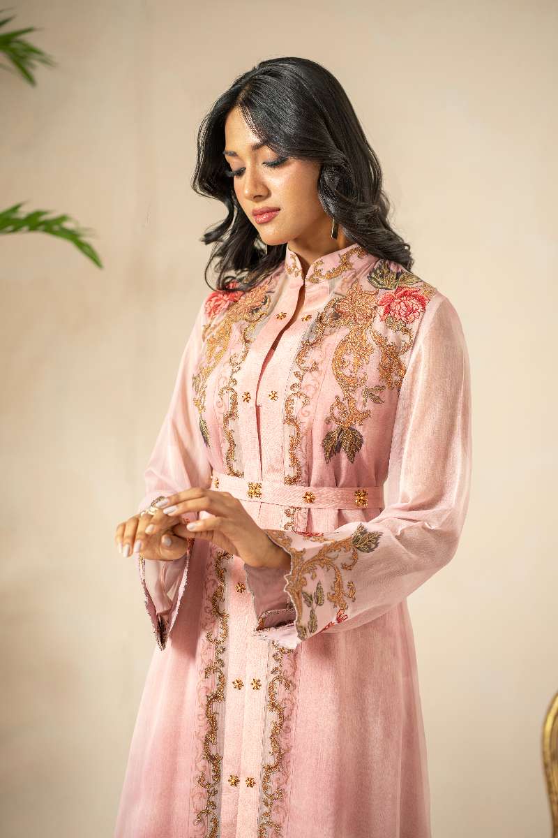 Shamaeel - Blush Rose Cotton Silk Suit For Women - Light Pink - 3 Piece