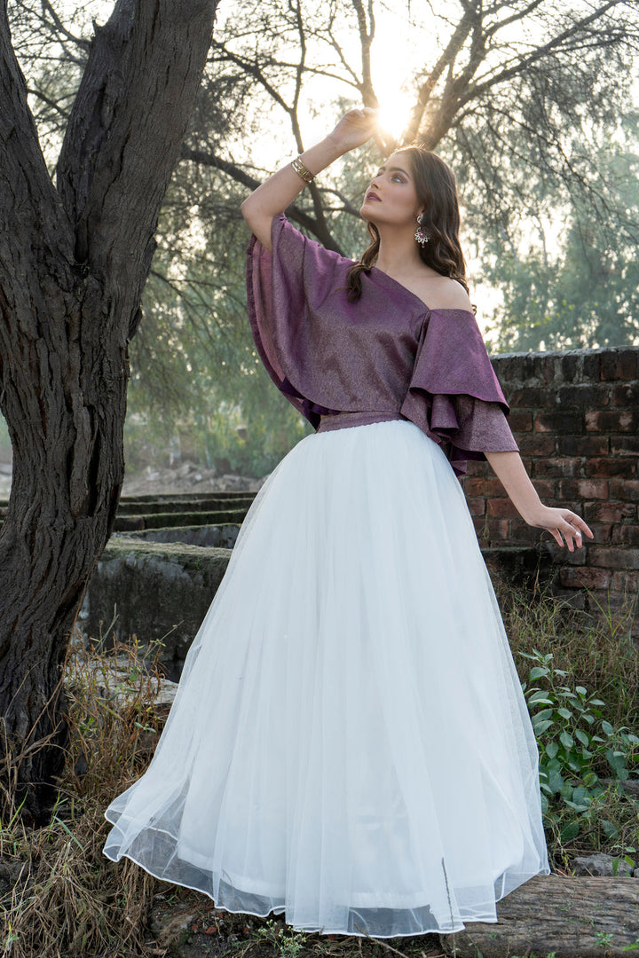 Syah - Lehnga Choli - White/Purple - Shimar - 2 Piece