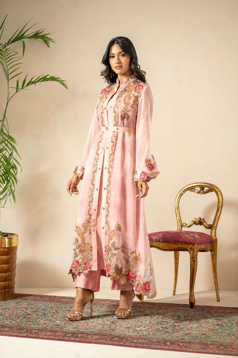 Shamaeel - Blush Rose Cotton Silk Suit For Women - Light Pink - 3 Piece