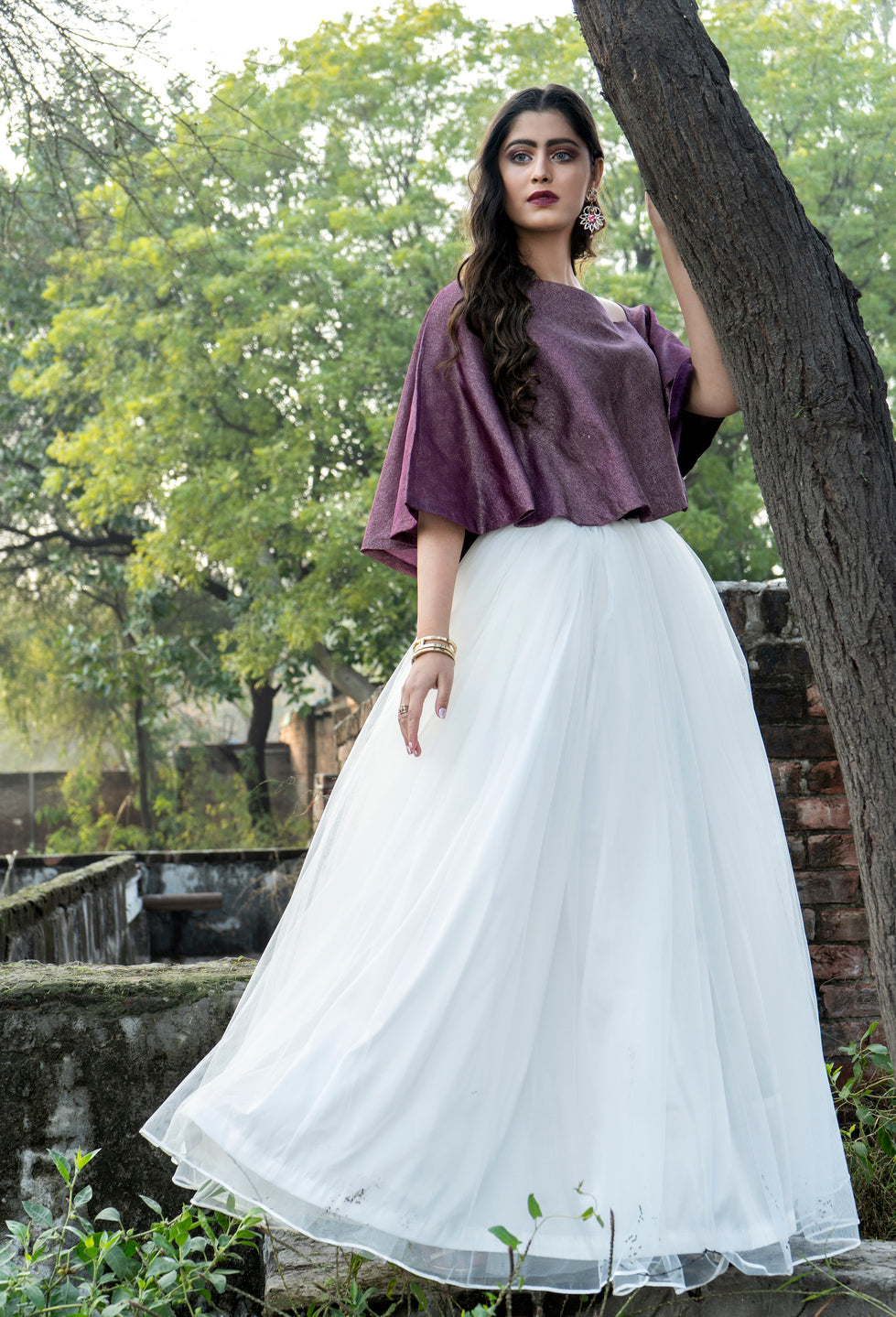 Syah - Lehnga Choli - White/Purple - Shimar - 2 Piece