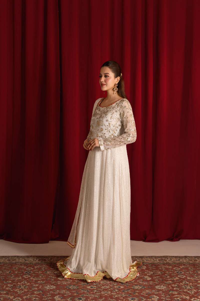 Zaaviay-Golden Glow-White-Chiffon-3 Piece