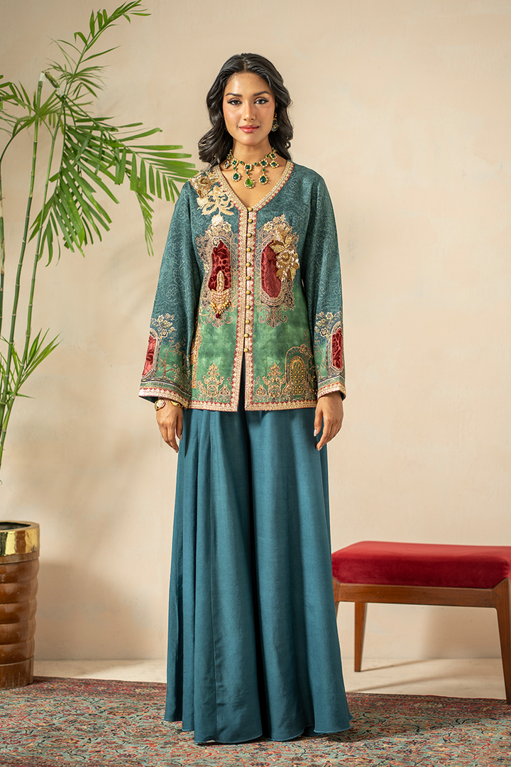 Shamaeel - Emerald Mist - Viscose Silk & Velvet/Cotton Silk