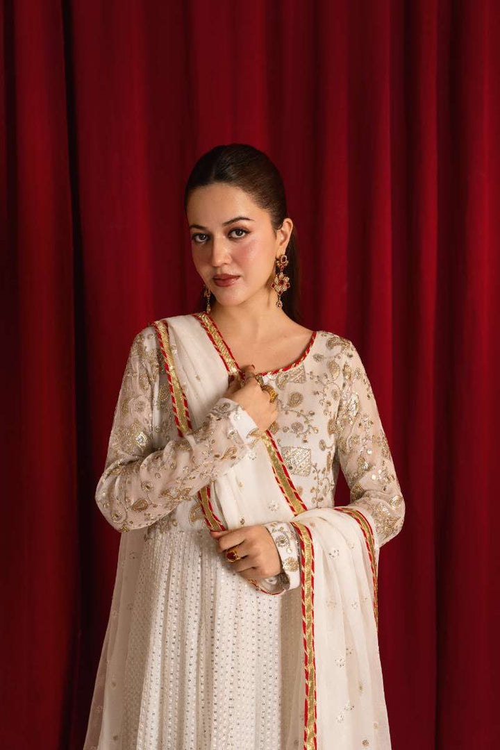 Zaaviay-Golden Glow-White-Chiffon-3 Piece