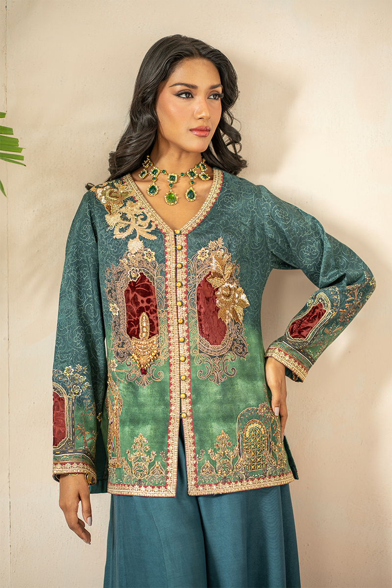 Shamaeel - Emerald Mist - Viscose Silk & Velvet/Cotton Silk