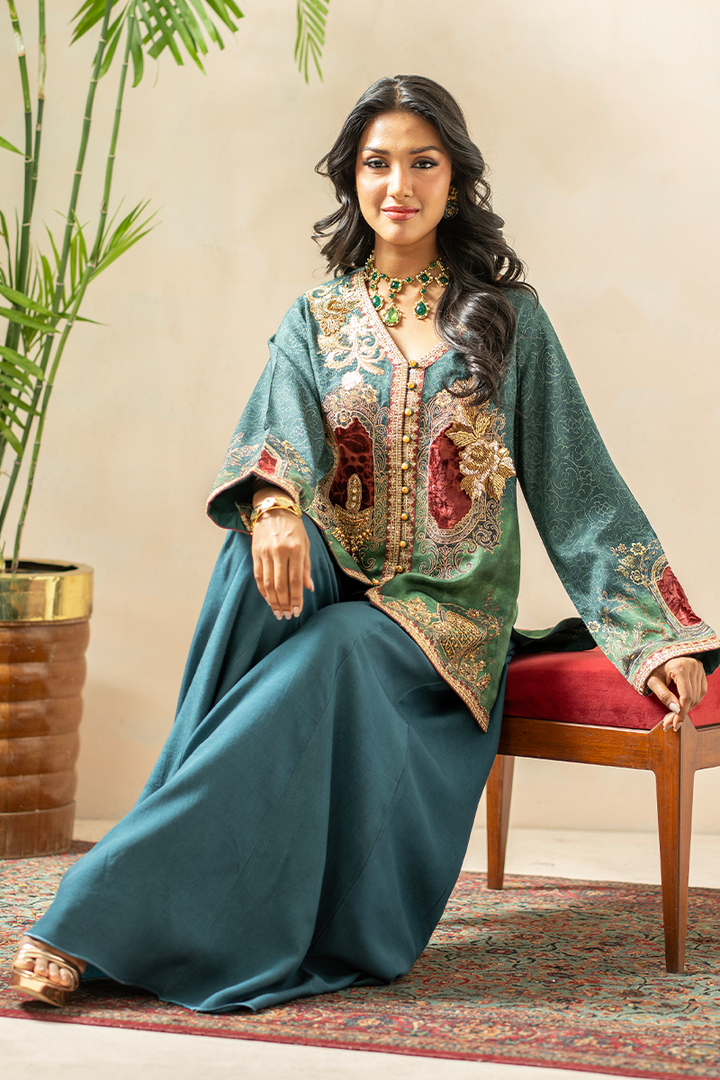Shamaeel - Emerald Mist - Viscose Silk & Velvet/Cotton Silk