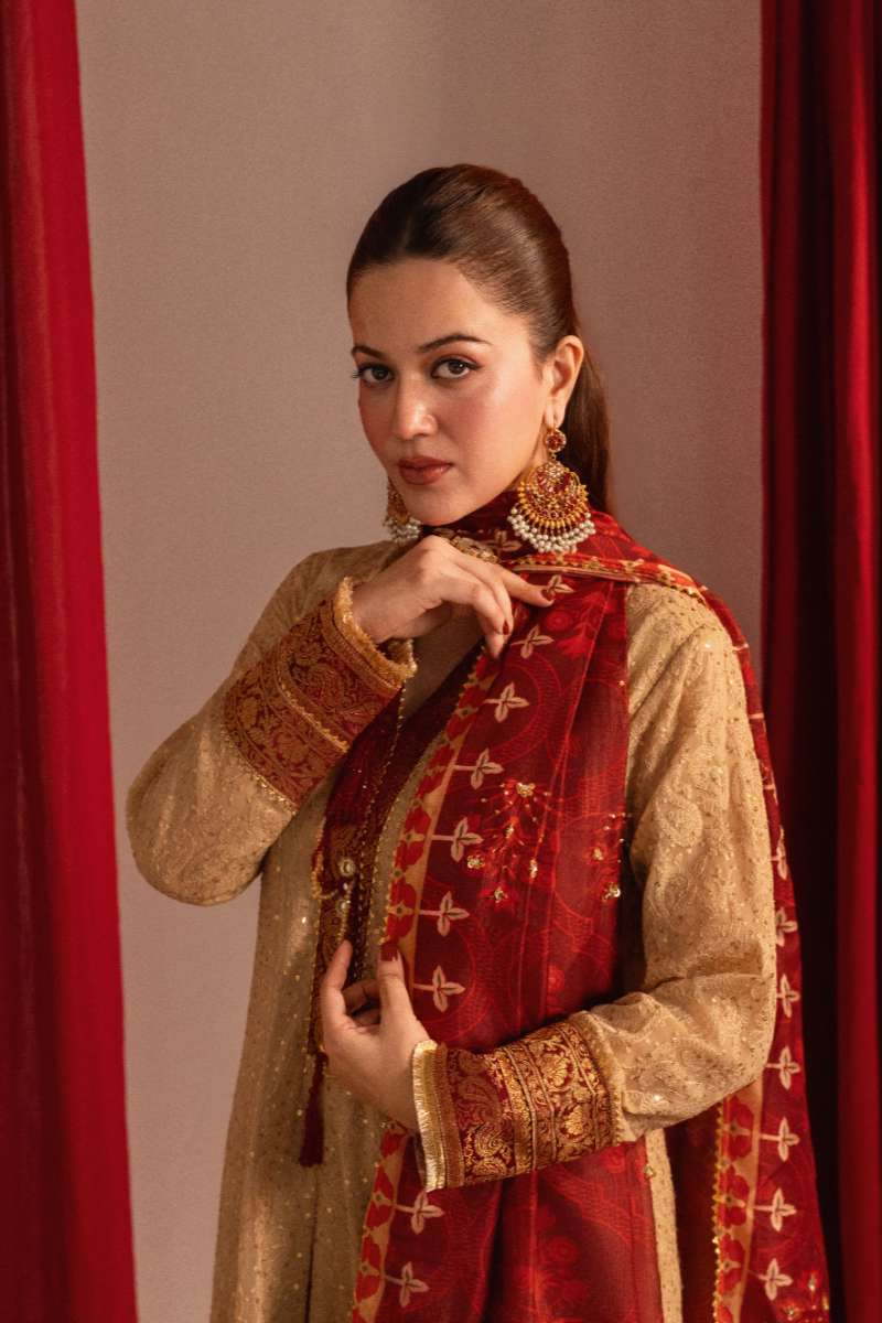 Zaaviay-Ruby Charm-Beige-Chikankari-3 Piece