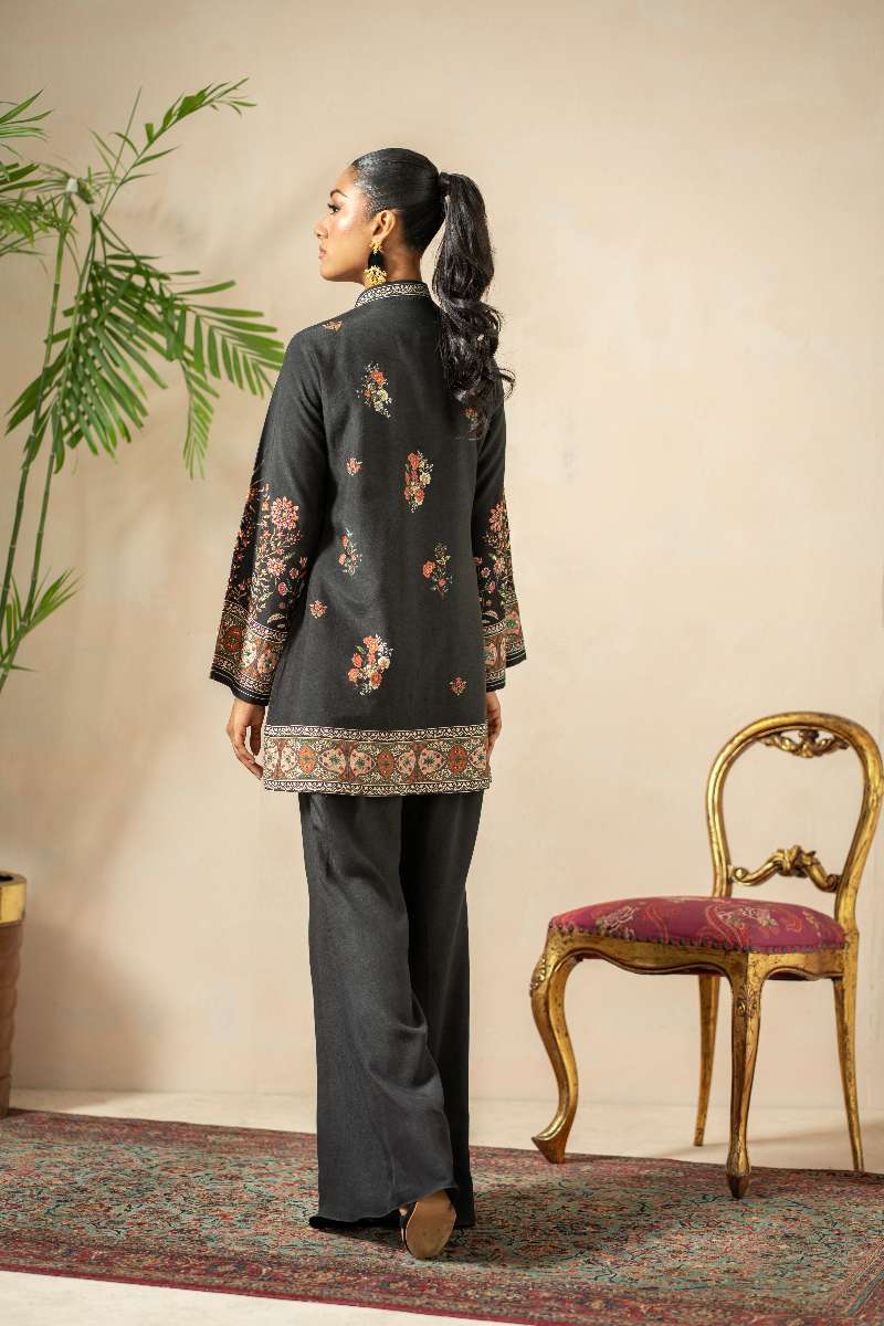 Shamaeel - Moonlit Orchid Viscose Silk Suit For Women - Black - 2 Piece