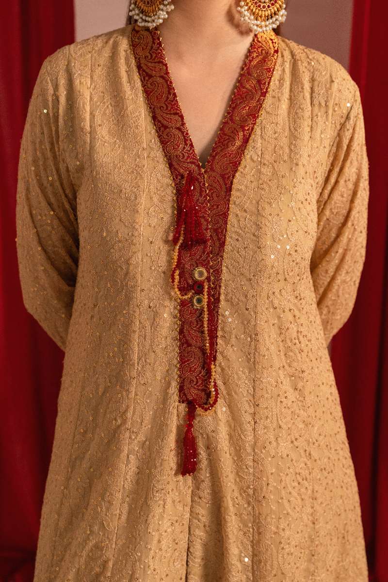 Zaaviay-Ruby Charm-Beige-Chikankari-3 Piece