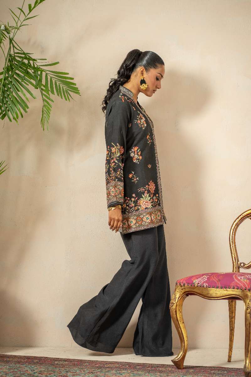 Shamaeel - Moonlit Orchid Viscose Silk Suit For Women - Black - 2 Piece