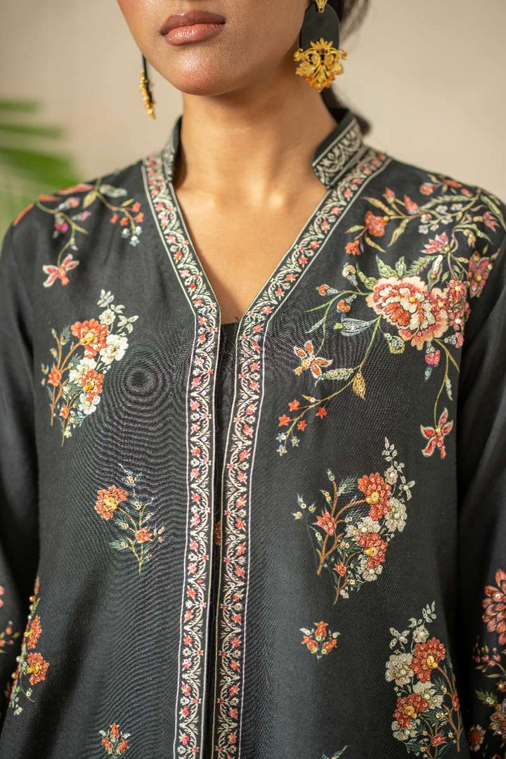 Shamaeel - Moonlit Orchid Viscose Silk Suit For Women - Black - 2 Piece