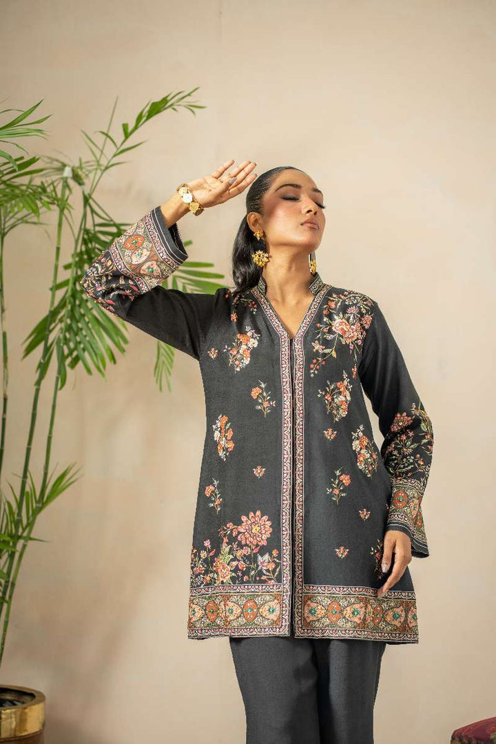 Shamaeel - Moonlit Orchid Viscose Silk Suit For Women - Black - 2 Piece