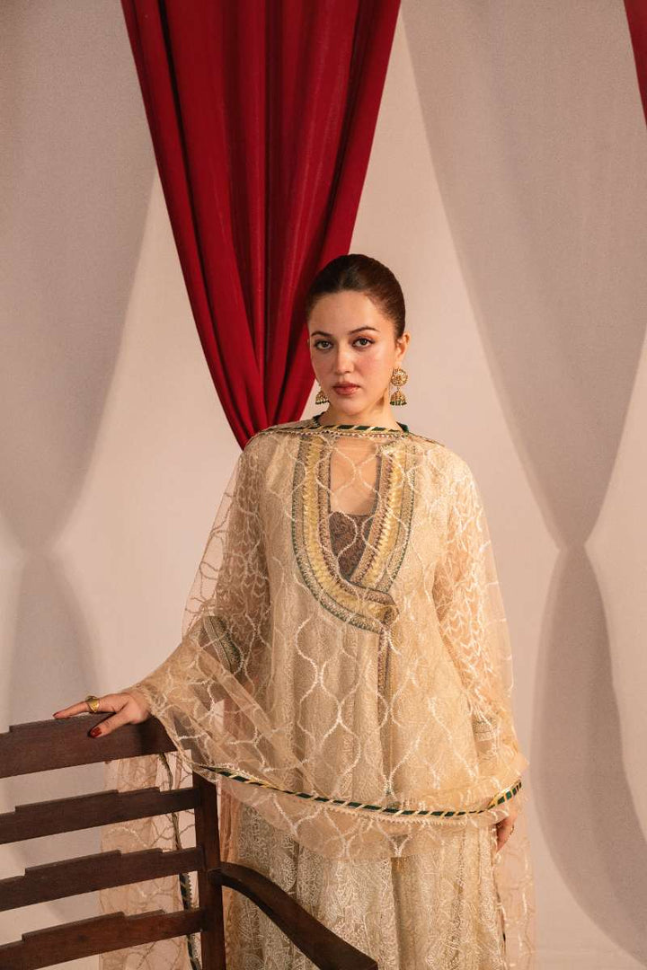 Zaaviay-Beige Bloom-Ivory-Chikankari-3 Piece