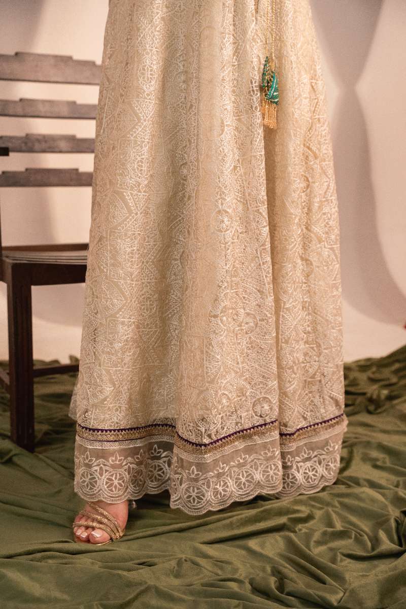 Zaaviay-Beige Bloom-Ivory-Chikankari-3 Piece