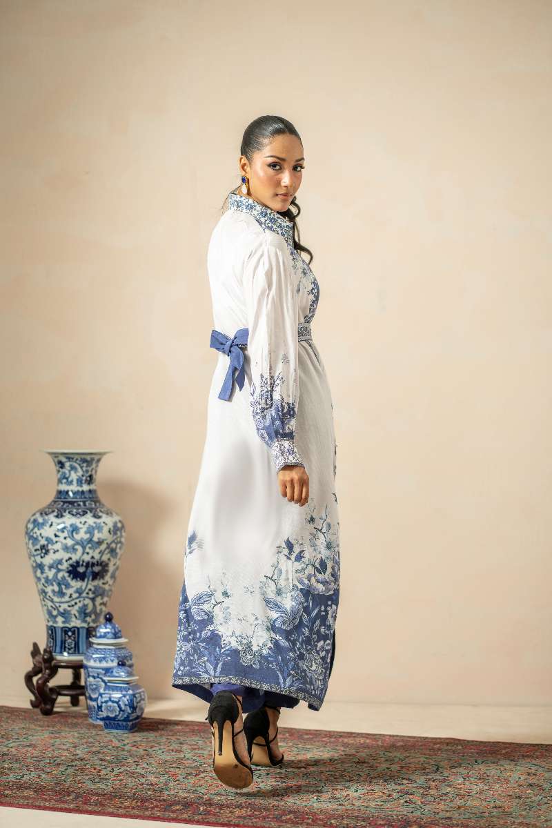 Shamaeel - Sapphire Breeze Viscose Silk Suit For Women - Blue & White - 2 Piece