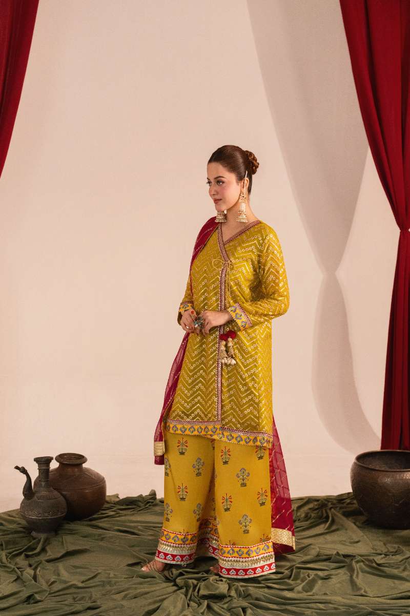 Zaaviay-Olive Splash-Olive Green-Chikankari-3 Piece