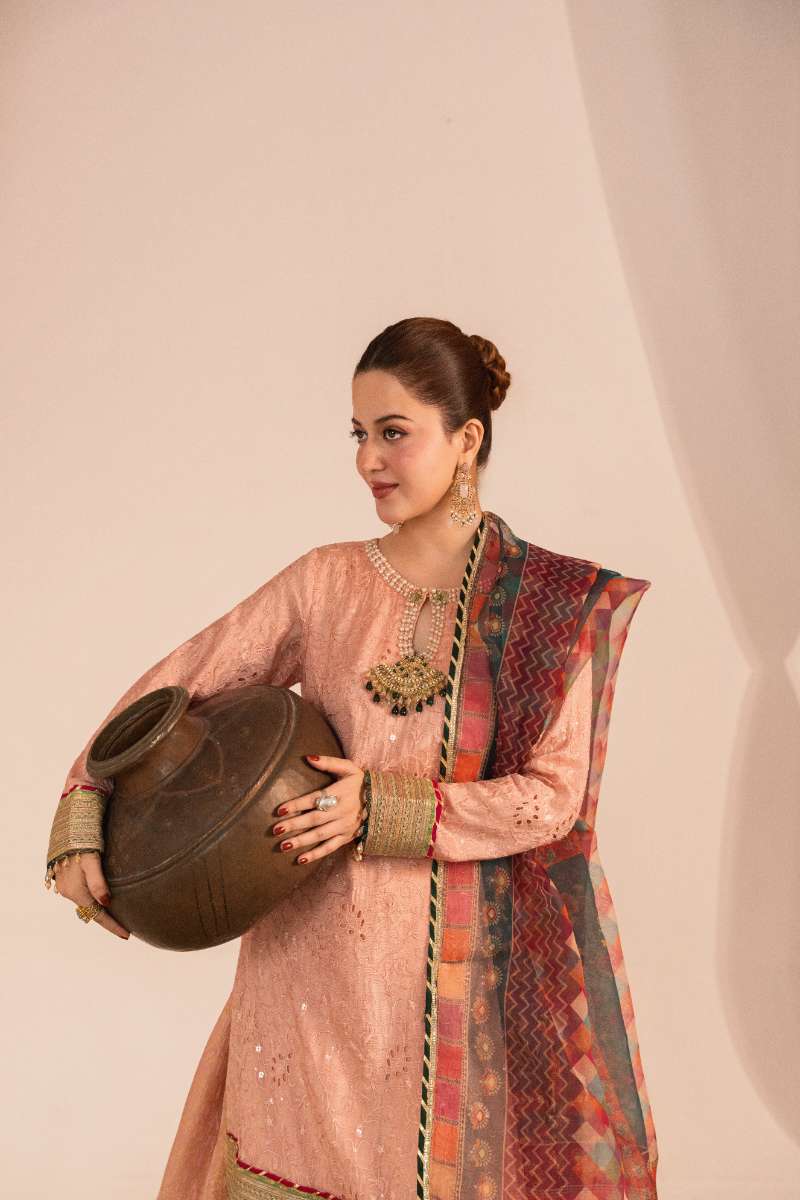 Zaaviay-Blush Glow-Blush Pink-Cutwork Silk-3 Piece