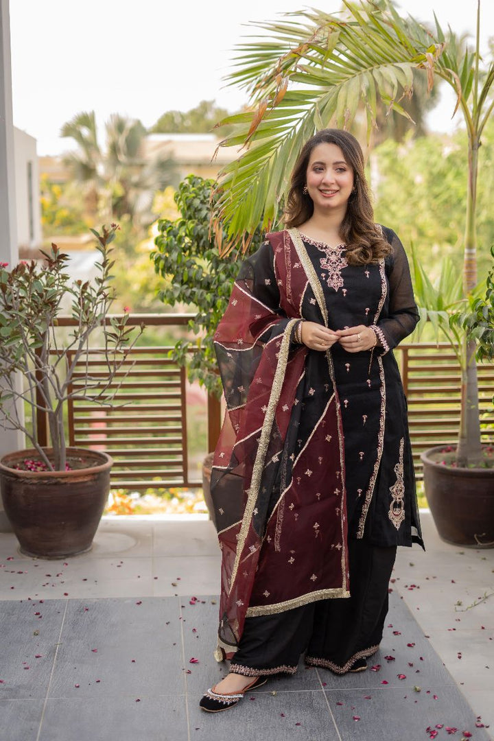 Omal by Komal - KOHRA - Black - Khaadi Net & Organza - 3 Piece