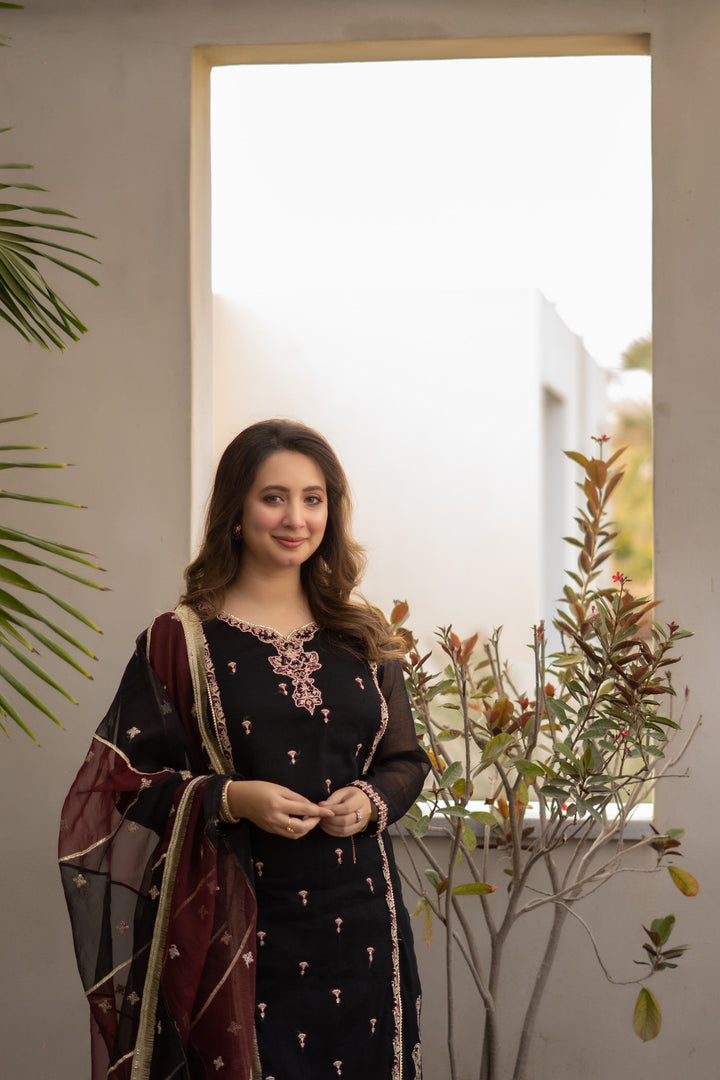 Omal by Komal - KOHRA - Black - Khaadi Net & Organza - 3 Piece