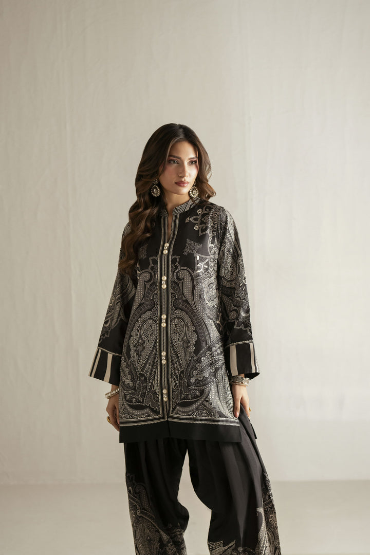 Shehrnaz - Crepe Silk Eclipse Cape Co-Ord For Women - Black