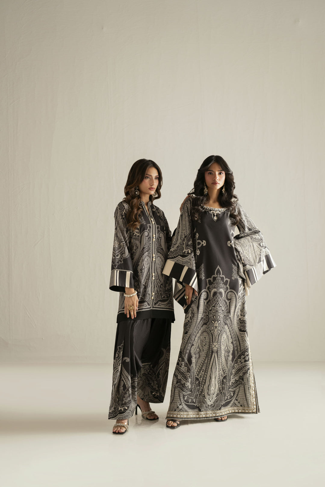 Shehrnaz - Crepe Silk Eclipse Cape Co-Ord For Women - Black