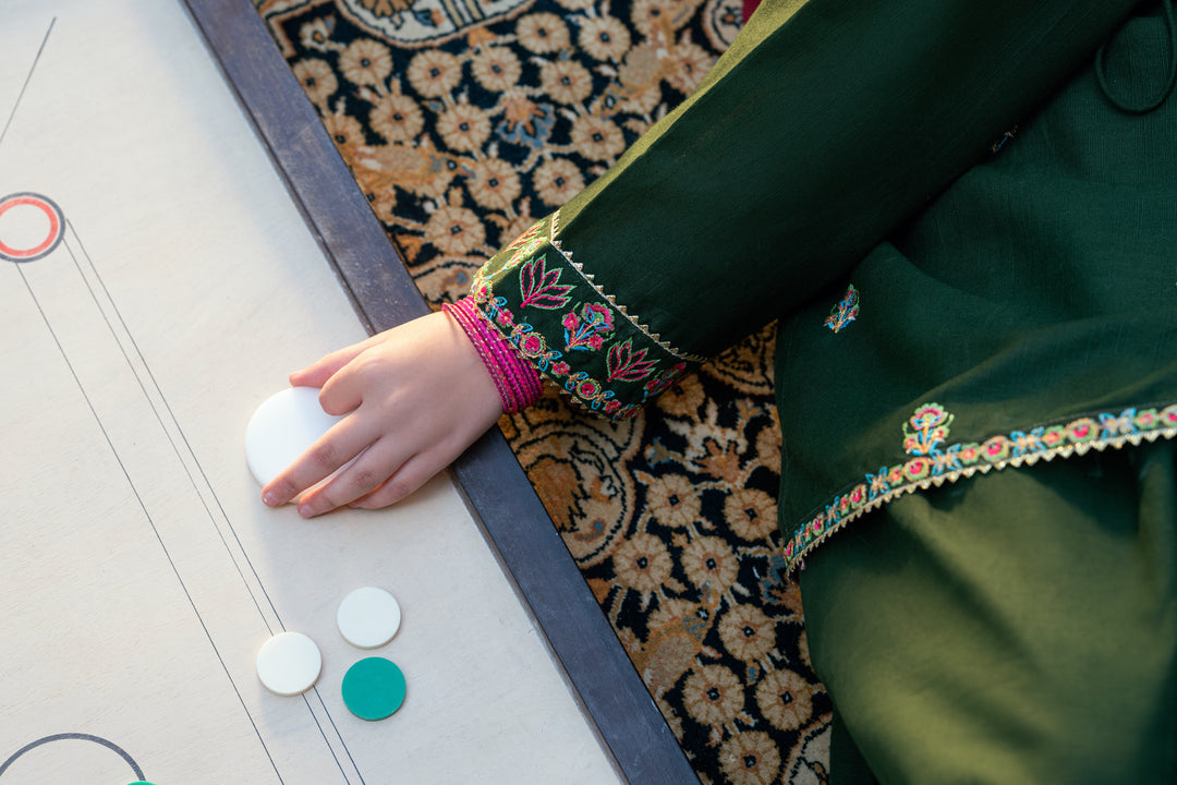 Omal by Komal - Amber Khaddar Suit For Women - Dark Green - 3 Piece