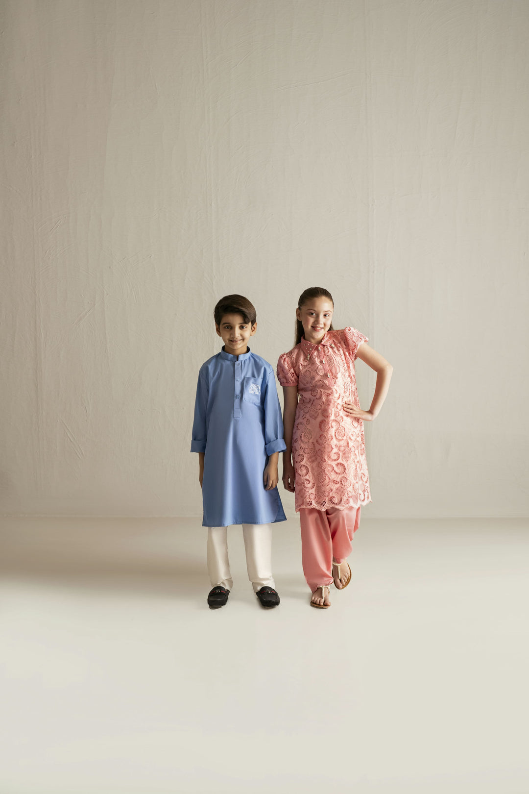 Shehrnaz - Cotton Chambray Elephant Print Kurta Set For Boy - Chambray Blue