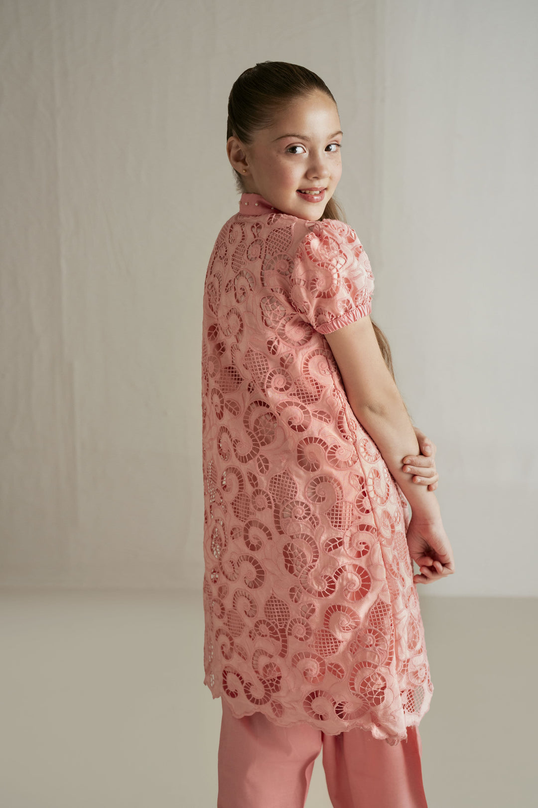 Shehrnaz - Chikan / Cotton Tea Pink Chikankari Puff Suit For Girl - Tea Pink