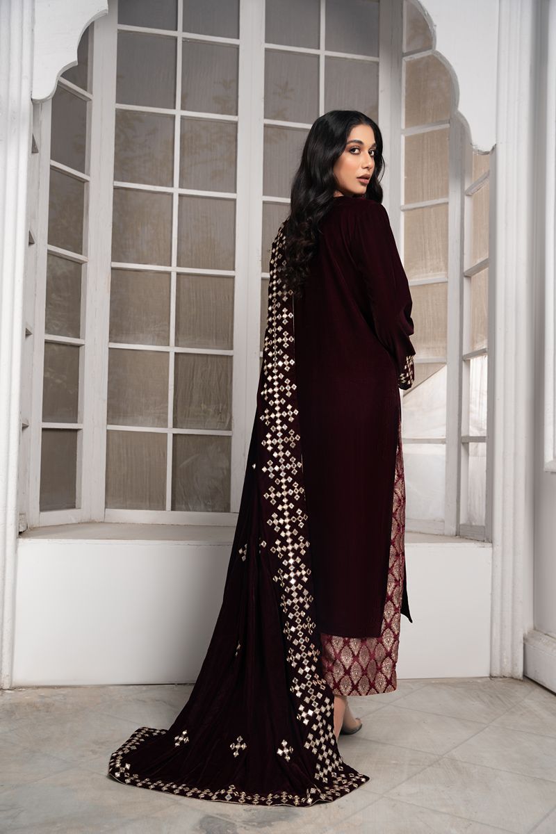 Laleen Marigold Suit Maroon 3 Piece