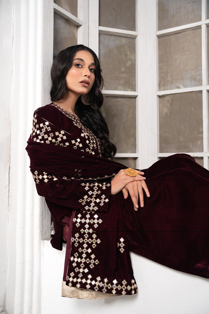 Laleen Marigold Suit Maroon 3 Piece