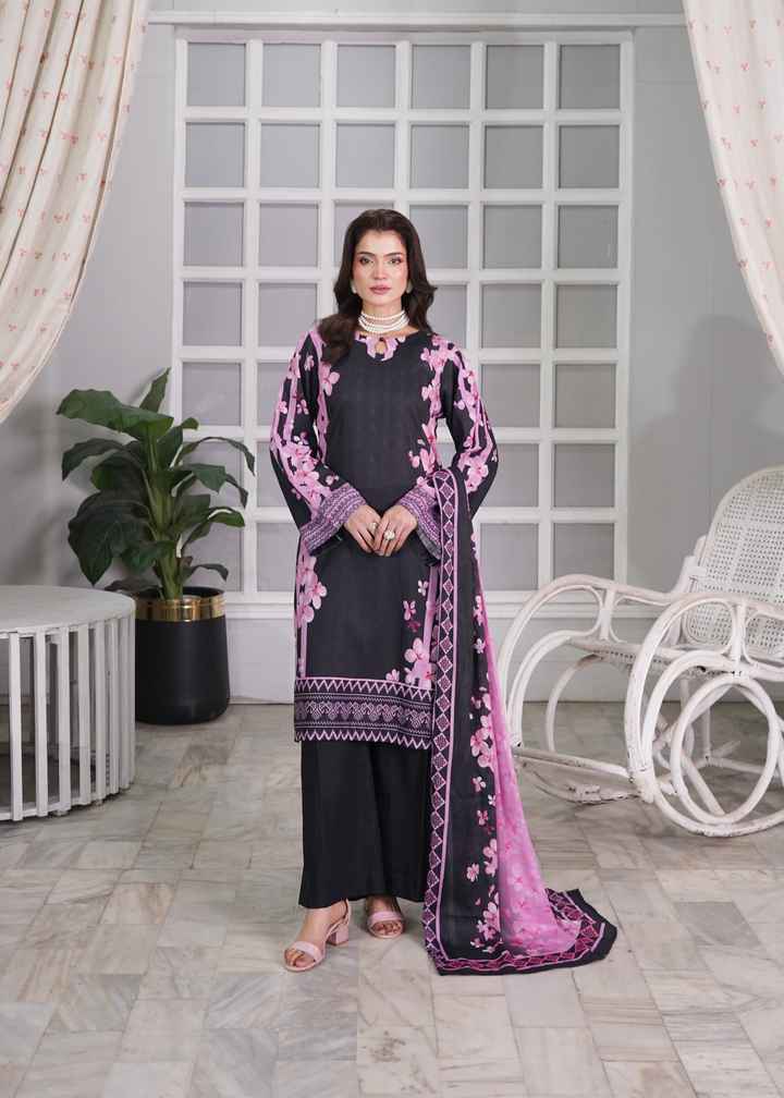 Aroshlay - Ebony Noir Printed Lawn Suit For Women - Black - 3 Piece - Studio by TCS