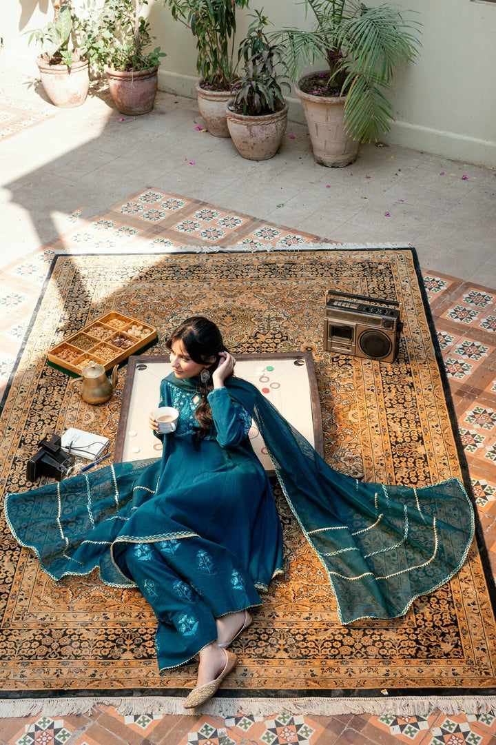 Omal by Komal - Taliya Khaddar Suit For Women - Teal - 3 Piece
