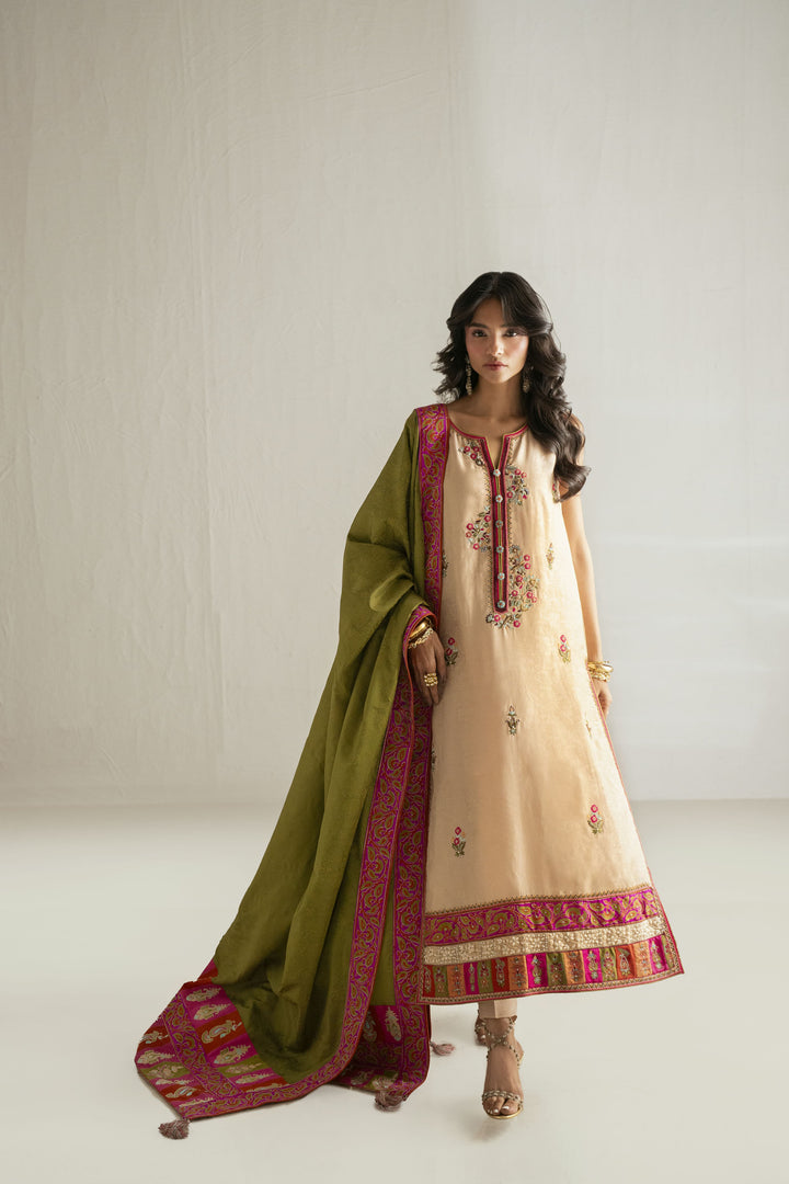 Shehrnaz - Medium Silk Sandstone Signature Suit For Women - Beige