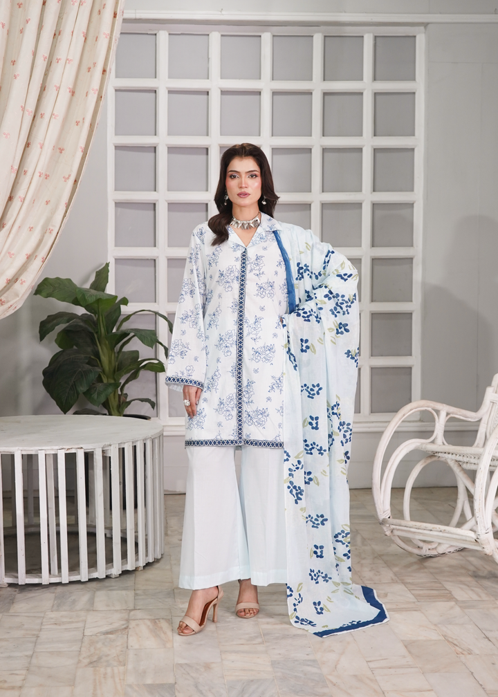 Aroshlay - Noore Ivory Printed Lawn Suit For Women - Off White - 3 Piece - Studio by TCS