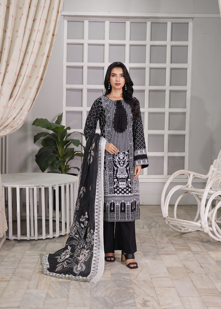 Aroshlay - Noir Essence Printed Lawn Suit For Women - Black - 3 Piece - Studio by TCS